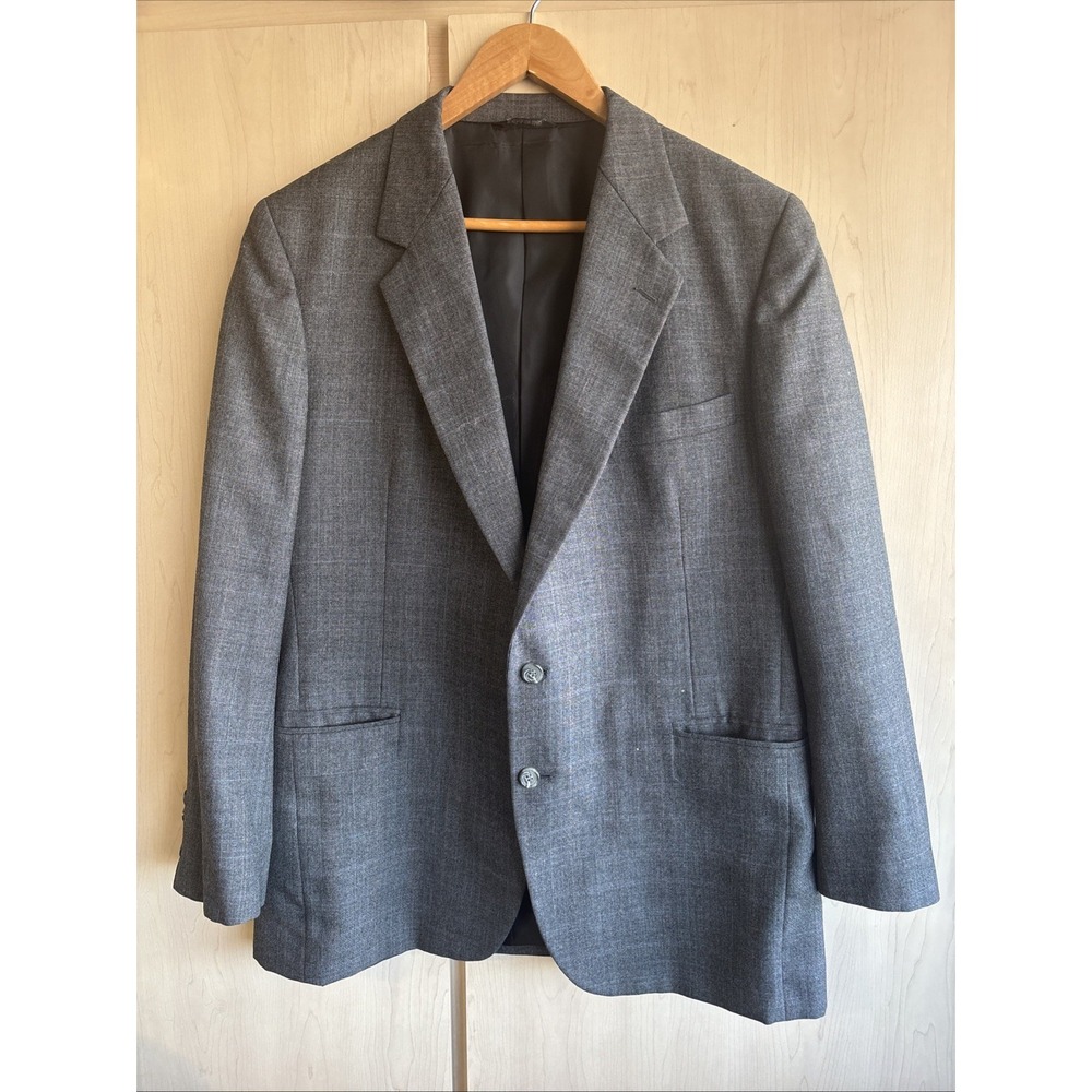 VTG John Alexander Men's Gray Sport Coat Blazer Two Button Plaid 44R Pure Wool